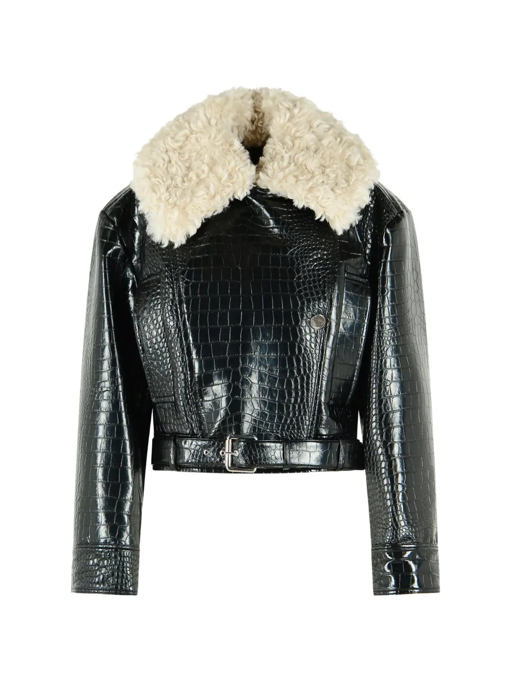 Sportmax crocodile-effect biker jacket - Nero