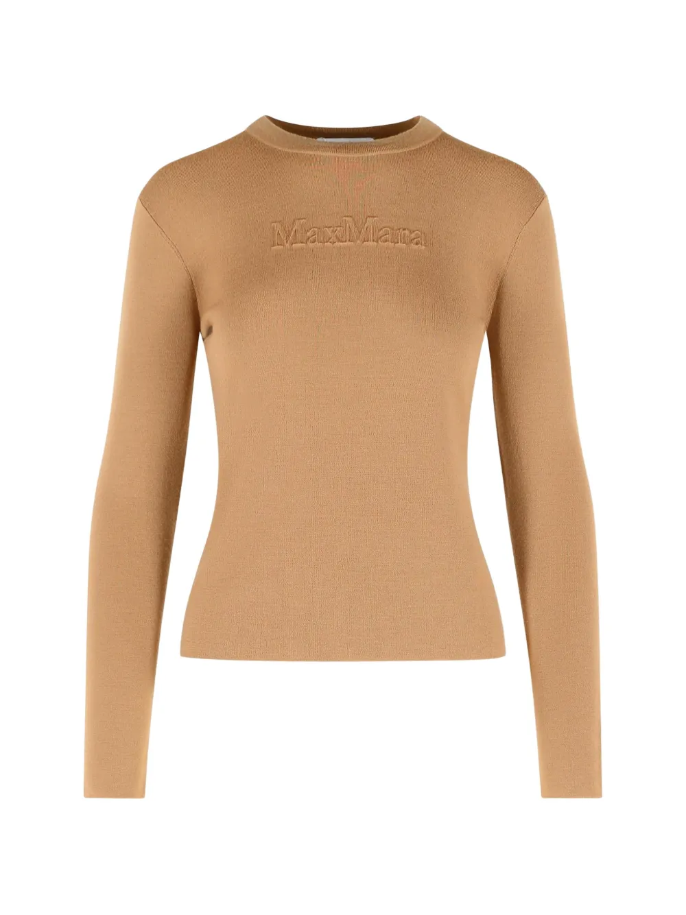 Max Mara embossed-logo crew-neck virgin wool T-shirt - Marron