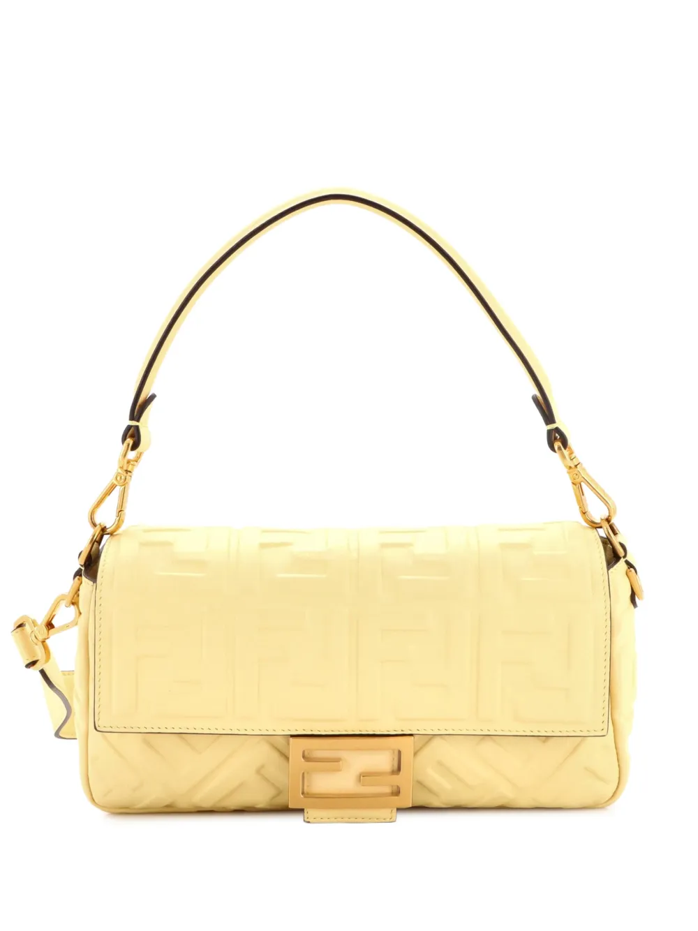 Fendi Pre-Owned Baguette NM Bag Zucca Embossed Leather Medium crossbody bag - Gelb