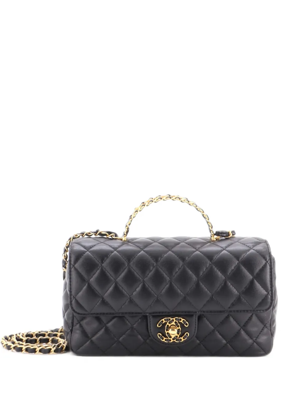 CHANEL Pre-Owned Strass On Top Logo Flap Bag Quilted Lambskin Small satchel - Nero