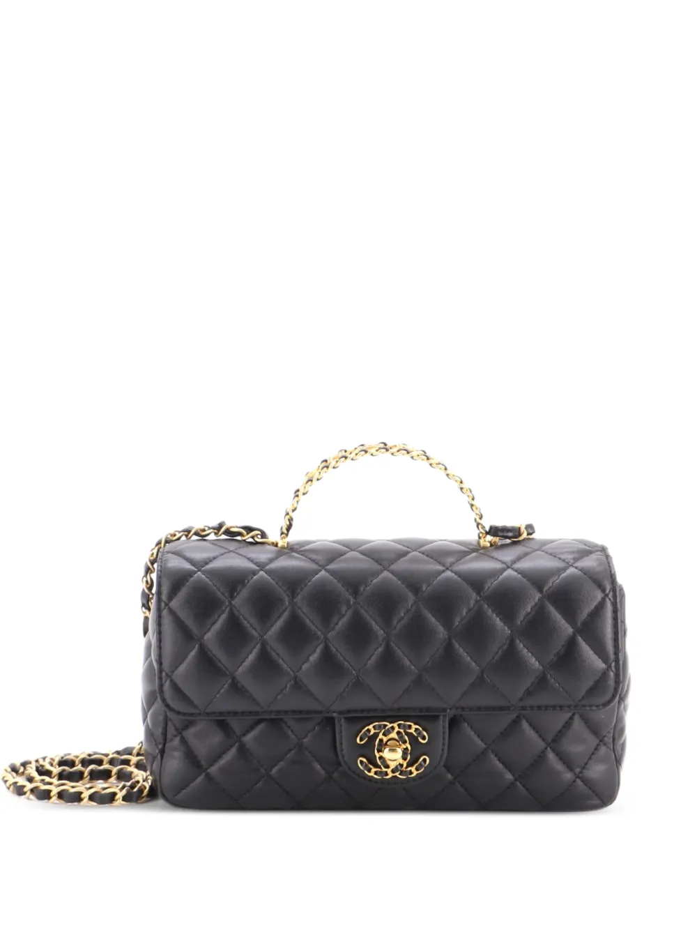 CHANEL Pre-Owned Strass On Top Logo Flap Bag Quilted Lambskin Small satchel - Black