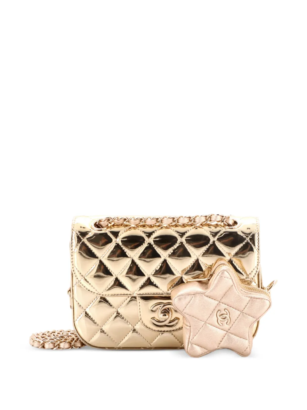 CHANEL Pre-Owned Hollywood Boulevard Flap Bag with Star Coin Purse Quilted Metallic Leather Mini shoulder bag - Gold