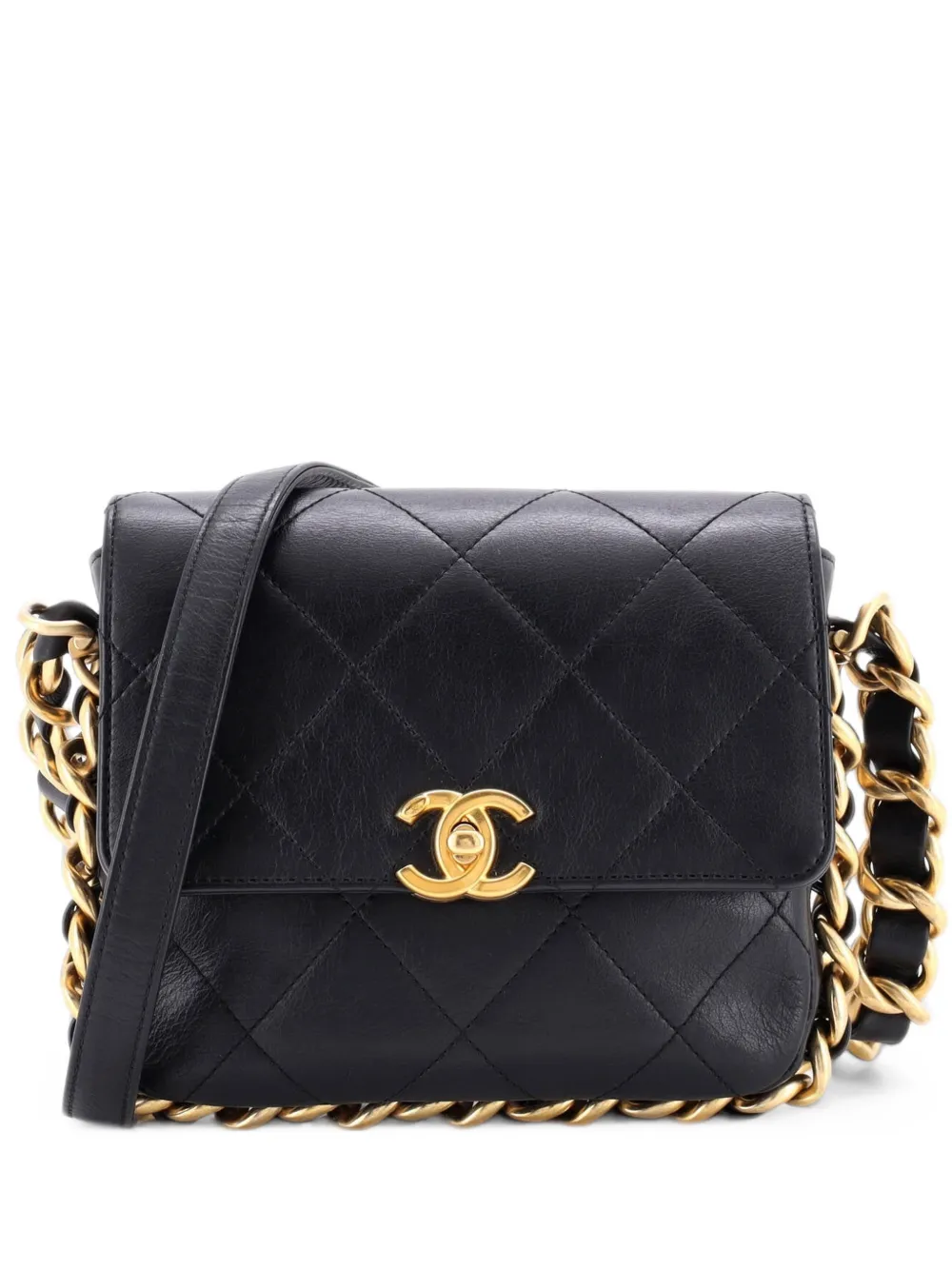 CHANEL Pre-Owned Framing Chain Flap Bag Quilted Calfskin Small shoulder bag - Nero