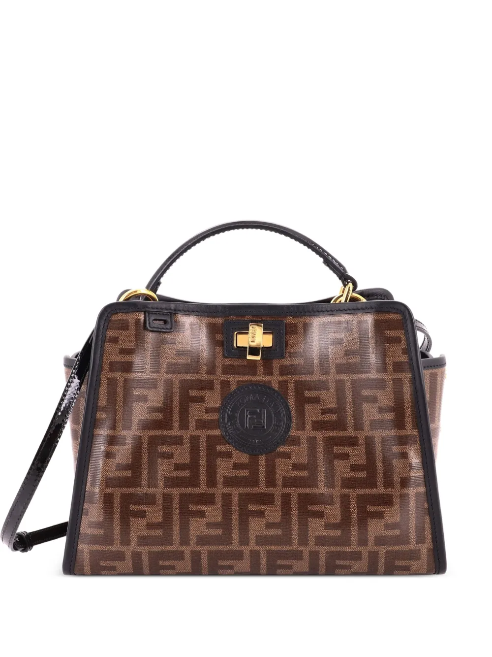 Fendi Pre-Owned Peekaboo Defender Bag Zucca Coated Canvas and Patent Mini satchel - Schwarz