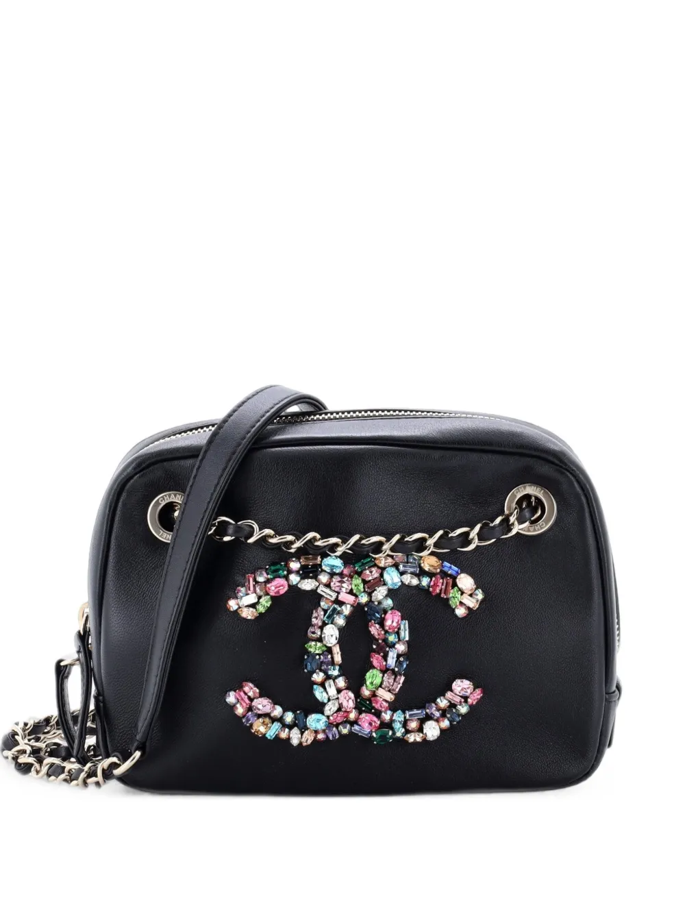 CHANEL Pre-Owned Giant Crystal CC Camera Bag Embellished Lambskin Small crossbody bag - Nero