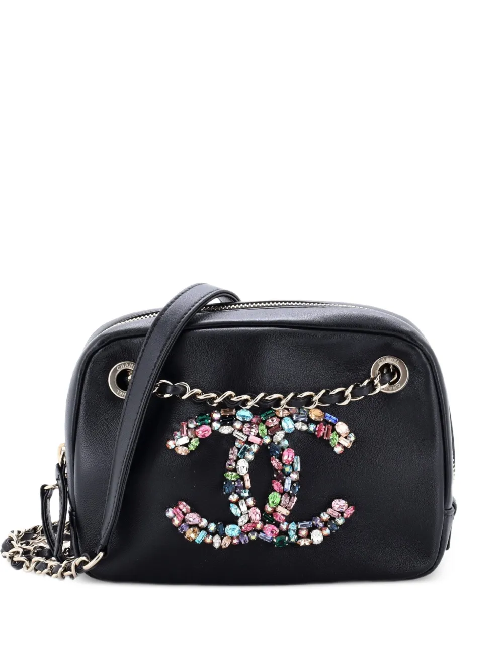 CHANEL Pre-Owned Giant Crystal CC Camera Bag Embellished Lambskin Small crossbody bag - Black