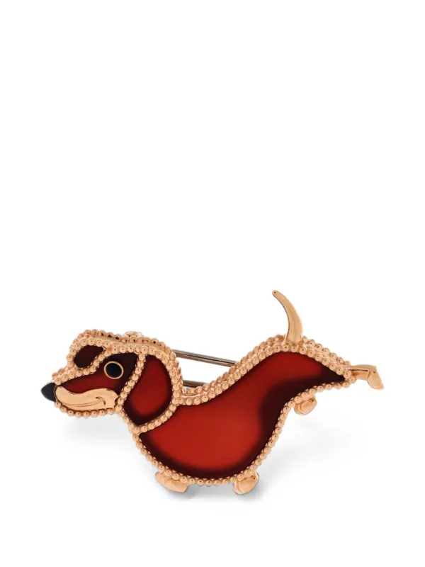 Van Cleef & Arpels Pre-owned Lucky Animals Dachshund Brooch 18K Rose Gold with Carnelian and Onyx Brooches & Pins in Pink