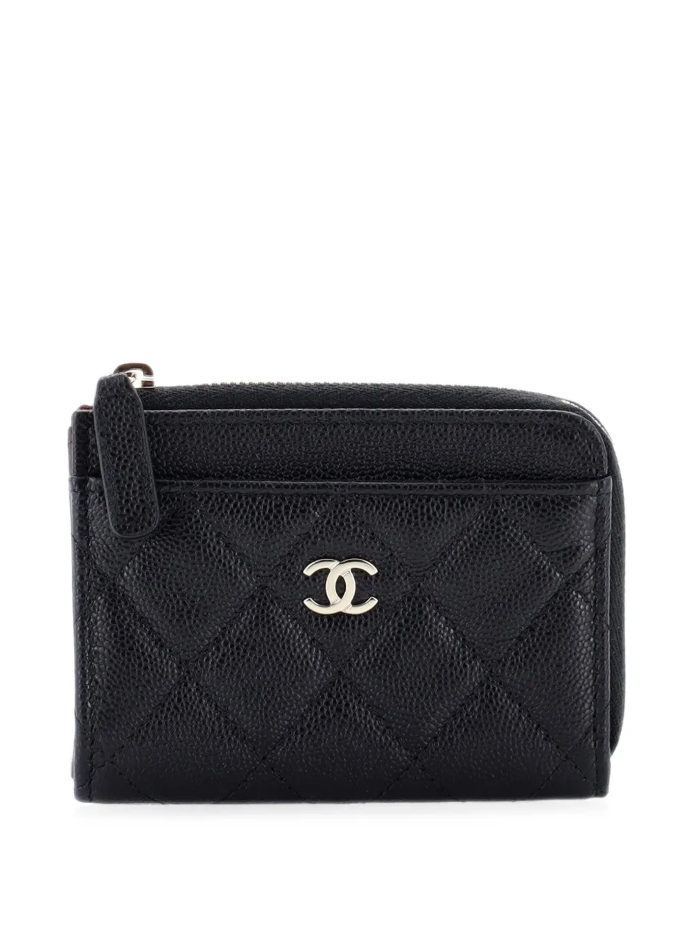 CHANEL Pre-Owned Zip Around Quilted Caviar card holder - Nero