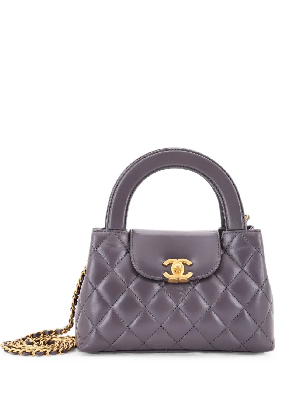 CHANEL Pre-Owned Kelly Top Handle Shopping Bag Quilted Shiny Aged Calfskin Mini satchel - Grigio
