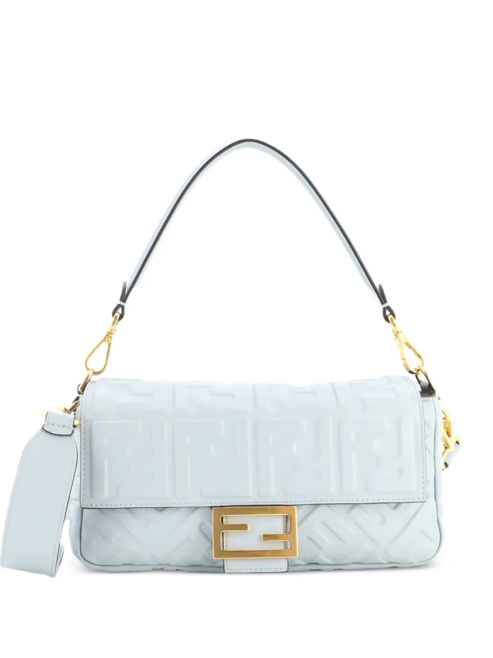 Fendi Pre-Owned Baguette NM Bag Zucca Embossed Leather Medium crossbody bag - Blau