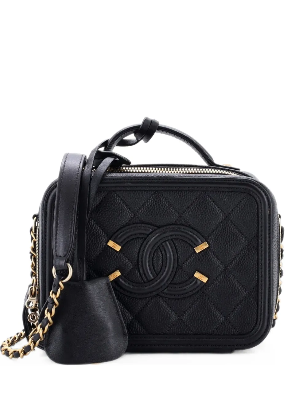 CHANEL Pre-Owned Filigree Vanity Case Quilted Caviar Small satchel - Nero