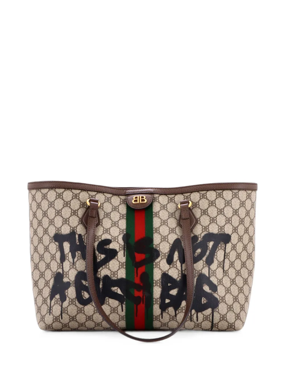 Balenciaga Pre-Owned cabas The Hacker Project Graffiti BB Canvas Medium x Gucci - Marron Balenciaga Pre-Owned cabas The Hacker Project Graffiti BB Canvas Medium x Gucci - Marron