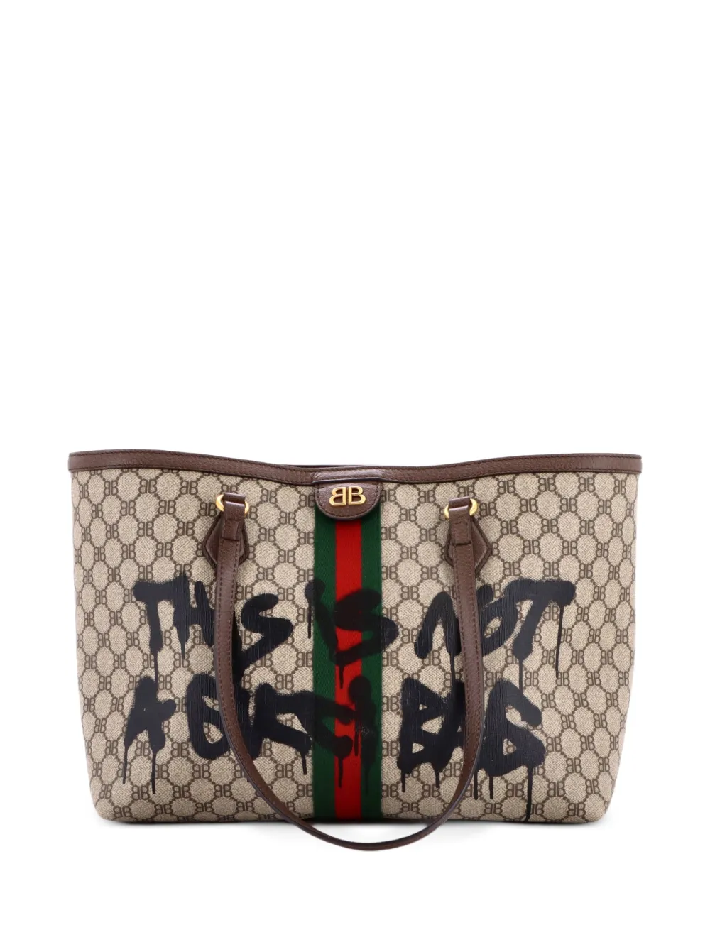 Balenciaga Pre-Owned x Gucci The Hacker Project Graffiti BB Coated Canvas Medium tote bag - Braun