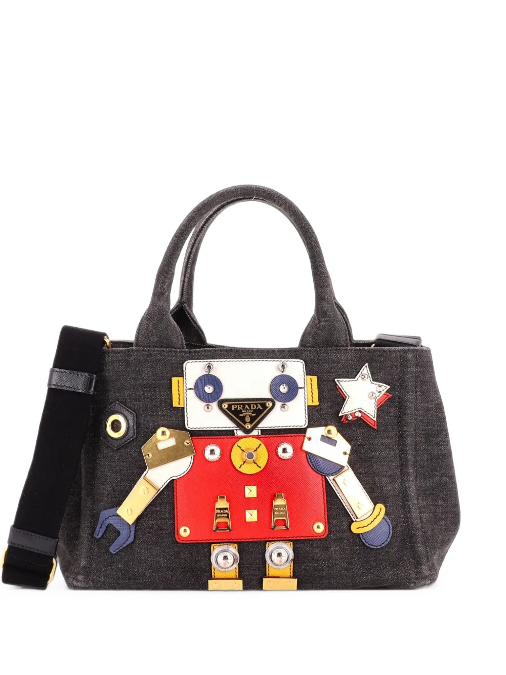 Prada Pre-Owned mini sac à main Robot Convertible en jean à ornements - Noir