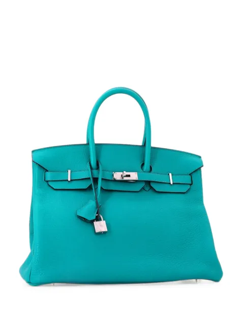 Hermès Pre-Owned Birkin Handbag Bleu Paon Clemence with Palladium Hardware 35 tote bag