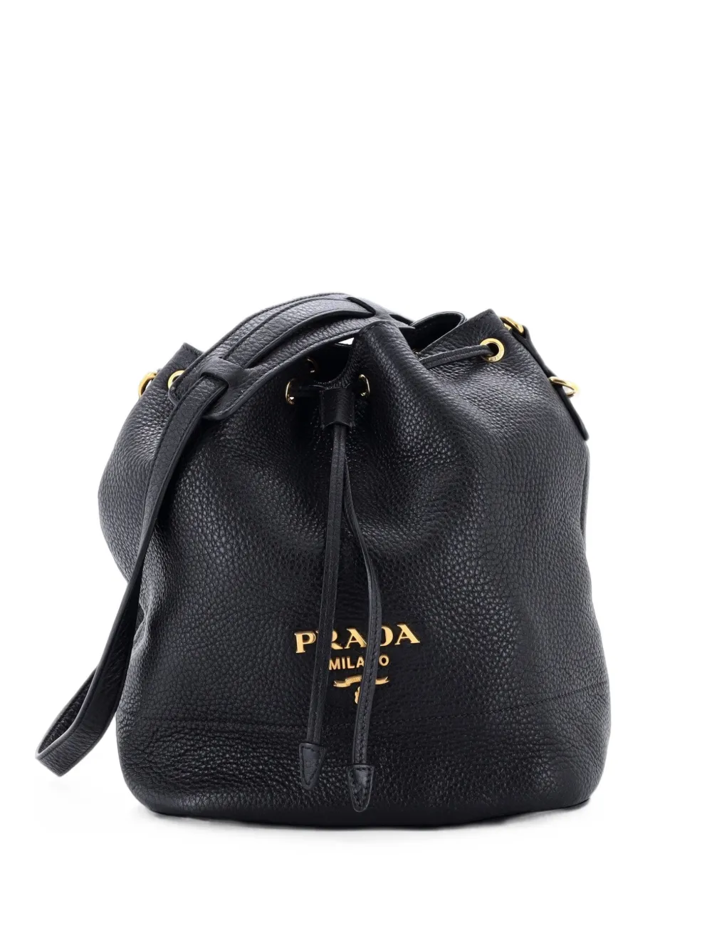 Prada Pre-Owned petit sac seau en Vitello Daino à double bride - Noir Prada Pre-Owned petit sac seau en Vitello Daino à double bride - Noir
