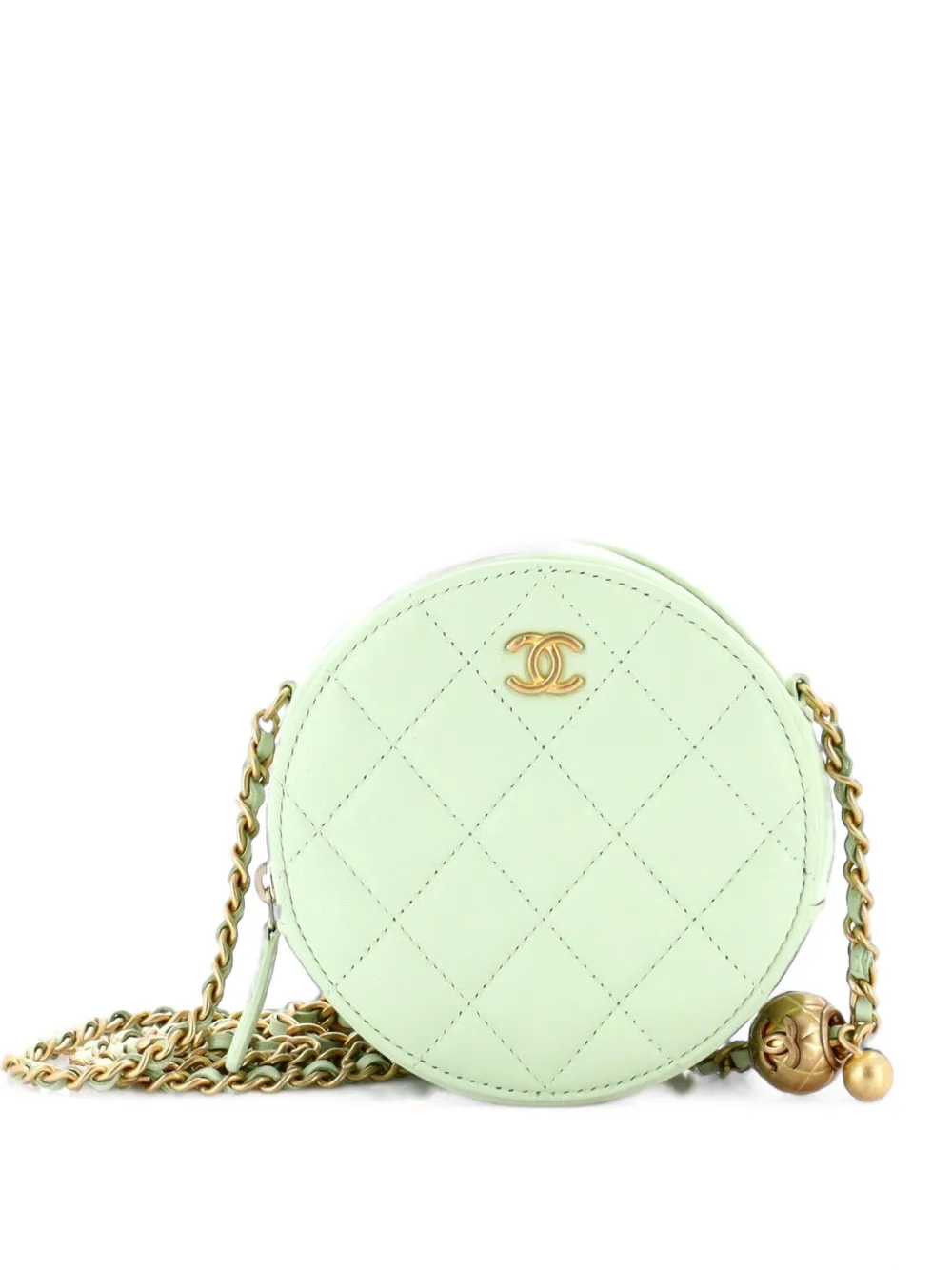 CHANEL Pre-Owned Pearl Crush Round with Chain Quilted Lambskin clutch bag - Verde
