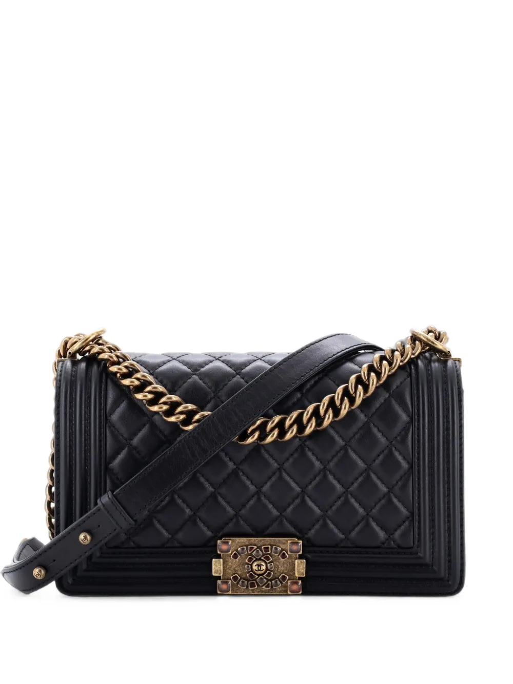 CHANEL Pre-Owned Boy Flap Bag Quilted Lambskin with Jewels Old Medium shoulder bag - Nero