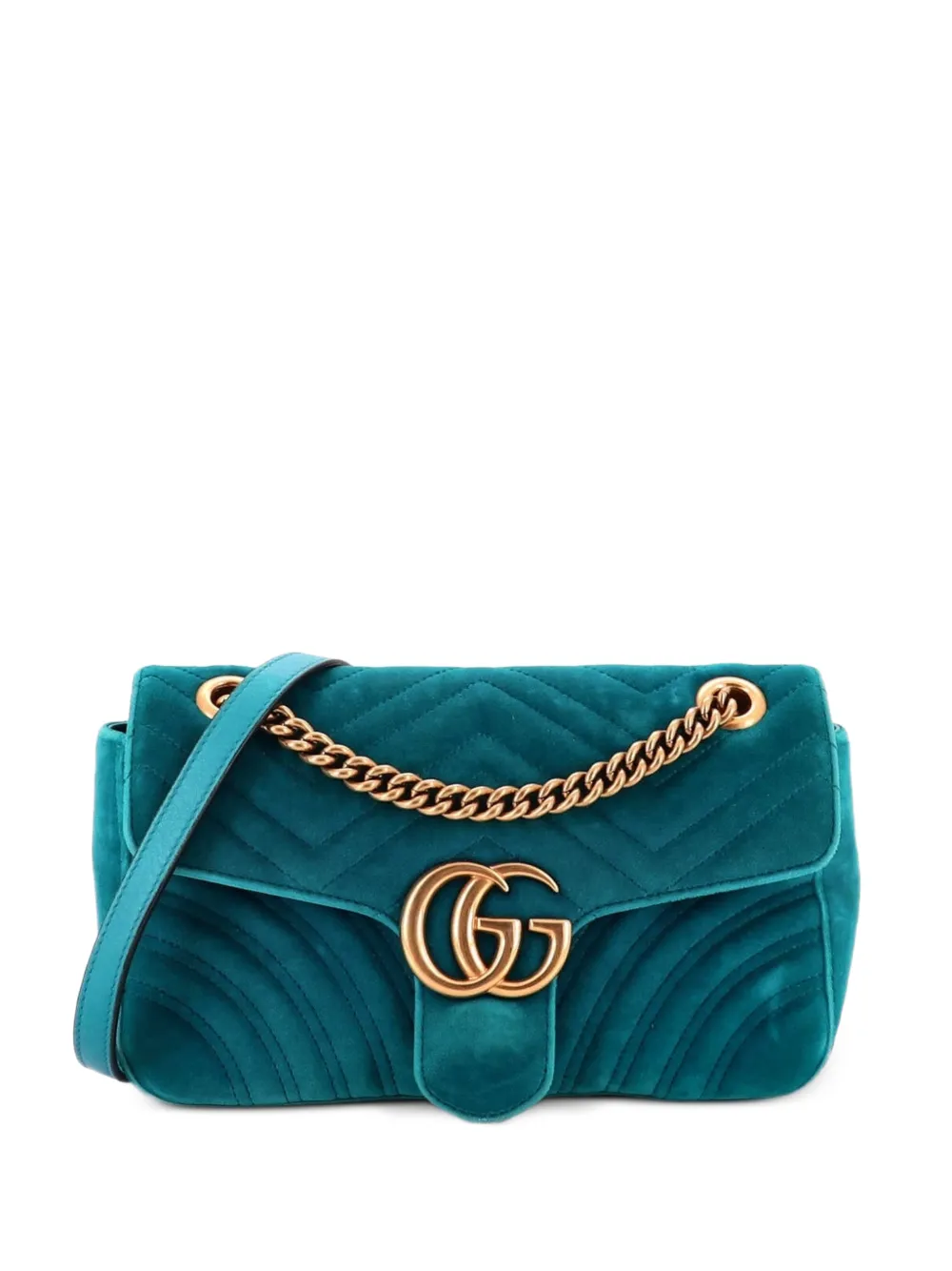 Gucci Pre-Owned GG Marmont Flap Bag Matelasse Velvet Small shoulder bag - Blue