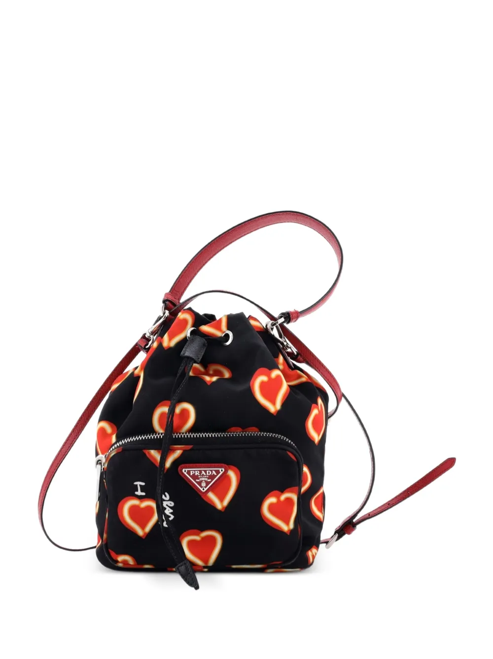 Prada Pre-Owned Drawstring Printed Tessuto Small bucket bag - Black