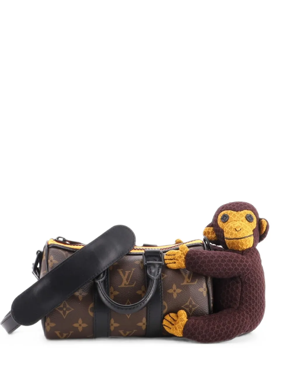Louis Vuitton Pre-Owned Keepall Bandouliere Bag Monogram Canvas with LV Friends Plush Monkey XS crossbody bag - Marrone