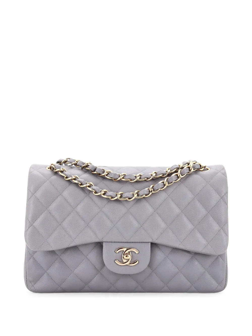CHANEL Pre-Owned Classic Double Flap Bag Quilted Caviar Jumbo shoulder bag - Grigio