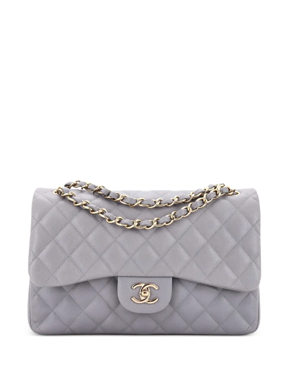 CHANEL Pre-Owned Classic Double Flap Bag Quilted Caviar Jumbo shoulder bag - Grey