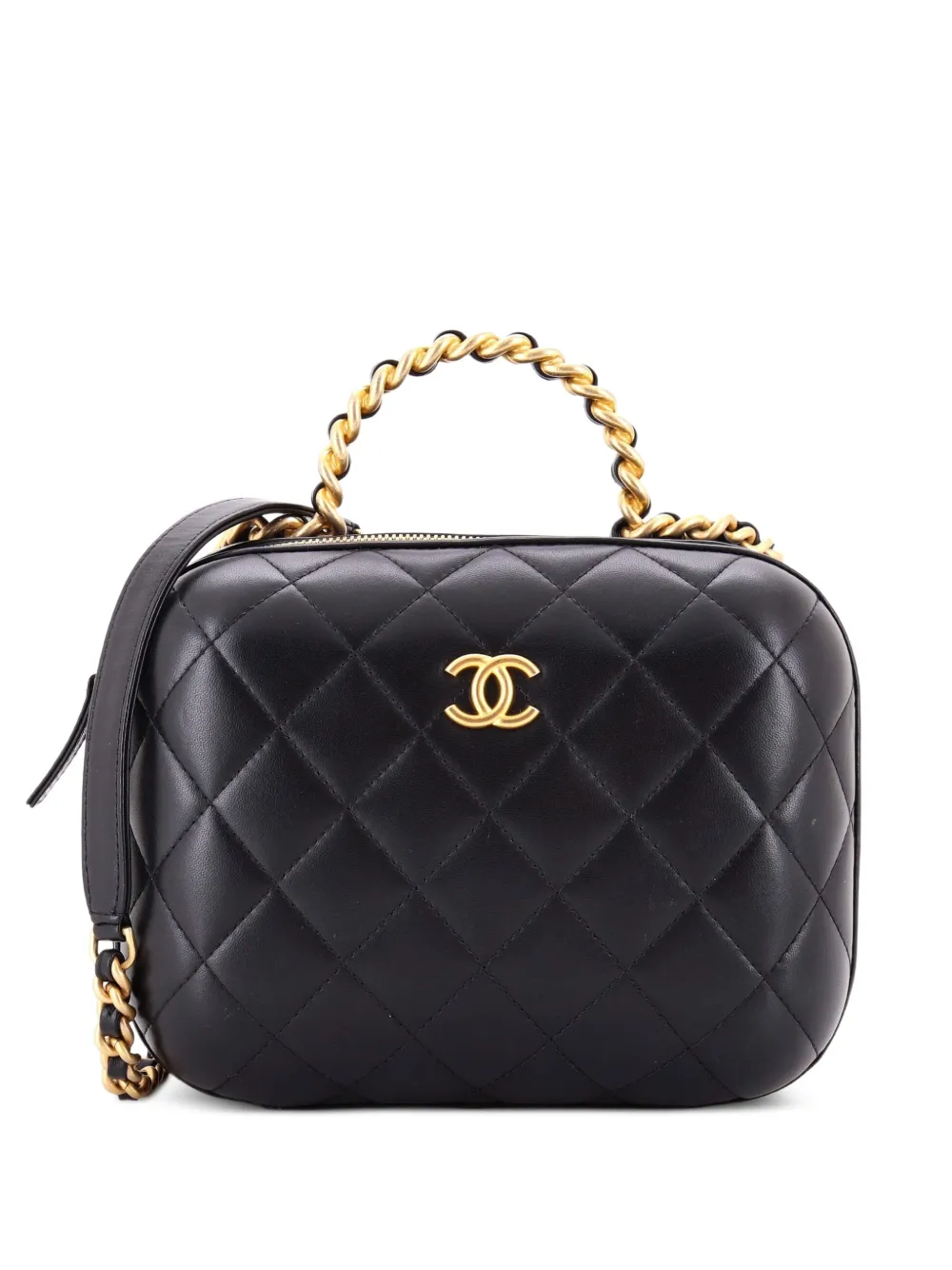 CHANEL Pre-Owned CC Bubble Top Handle Vanity Case with Chain Quilted Lambskin Medium crossbody bag - Schwarz