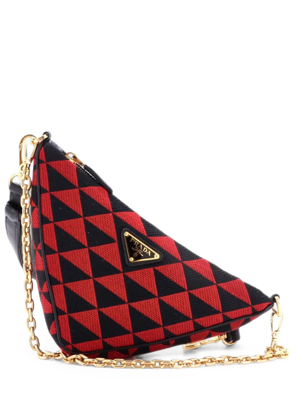 Prada Pre-Owned Symbole Triangle Bag Leather and Jacquard Mini shoulder bag - Rosso