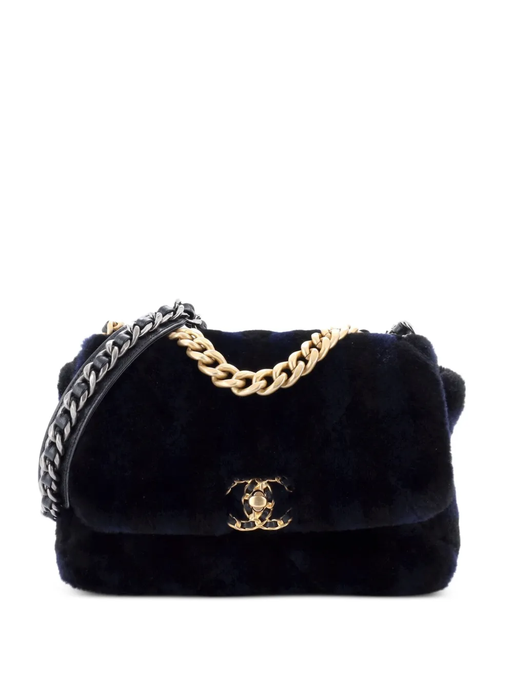 CHANEL Pre-Owned 19 Flap Bag Striped Quilted Fur Medium crossbody bag - Schwarz