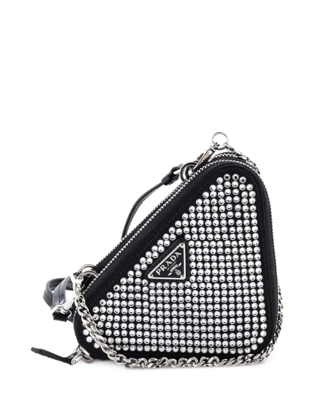 Prada Pre-Owned Triangle Double Pouch Crystal Embellished Satin Mini crossbody bag - Black