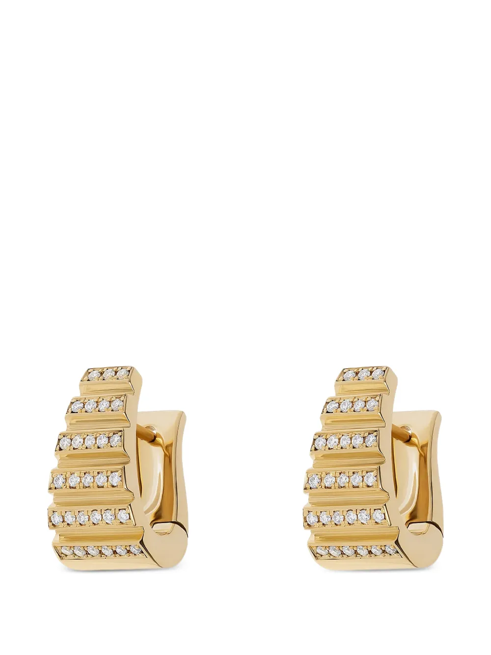 Azlee large Escalier diamond hoop earrings - Gold