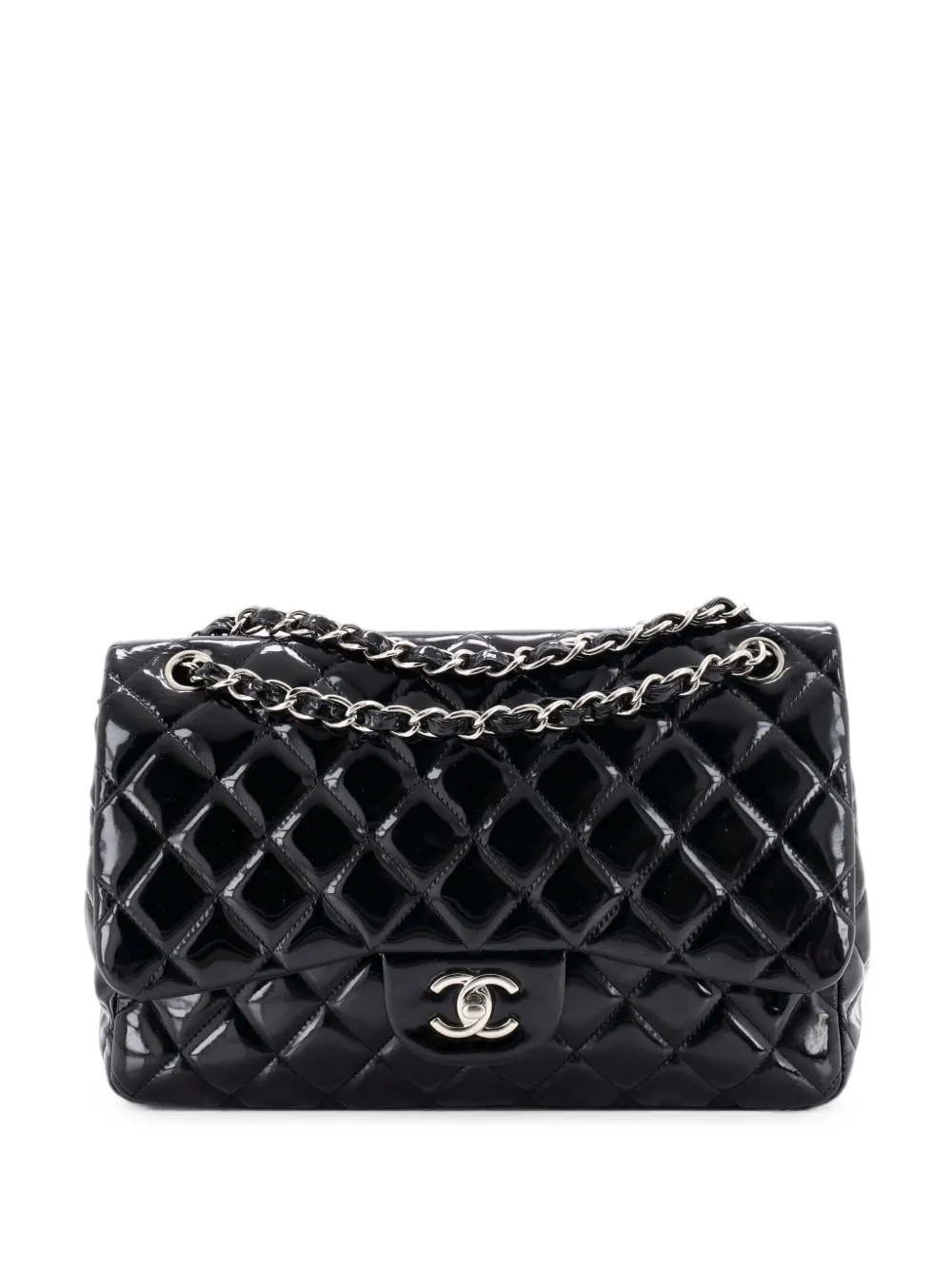 CHANEL Pre-Owned Classic Double Flap Bag Quilted Patent Jumbo shoulder bag - Nero