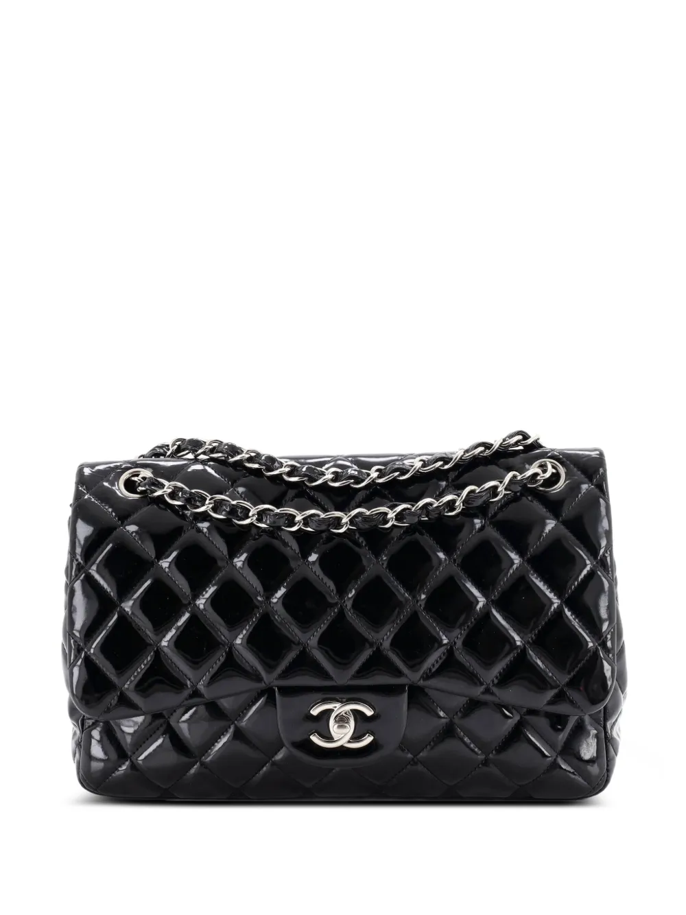 CHANEL Pre-Owned Classic Double Flap Bag Quilted Patent Jumbo shoulder bag - Schwarz