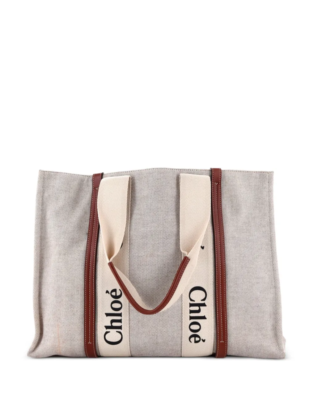 Chloé Pre-Owned Woody Canvas with Leather Large tote bag - Nude