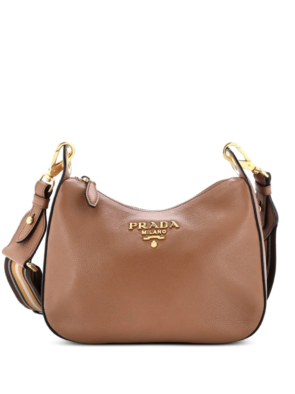 Prada Pre-Owned Striped Strap Zip Hobo Vitello Phenix Small crossbody bag - Marrone
