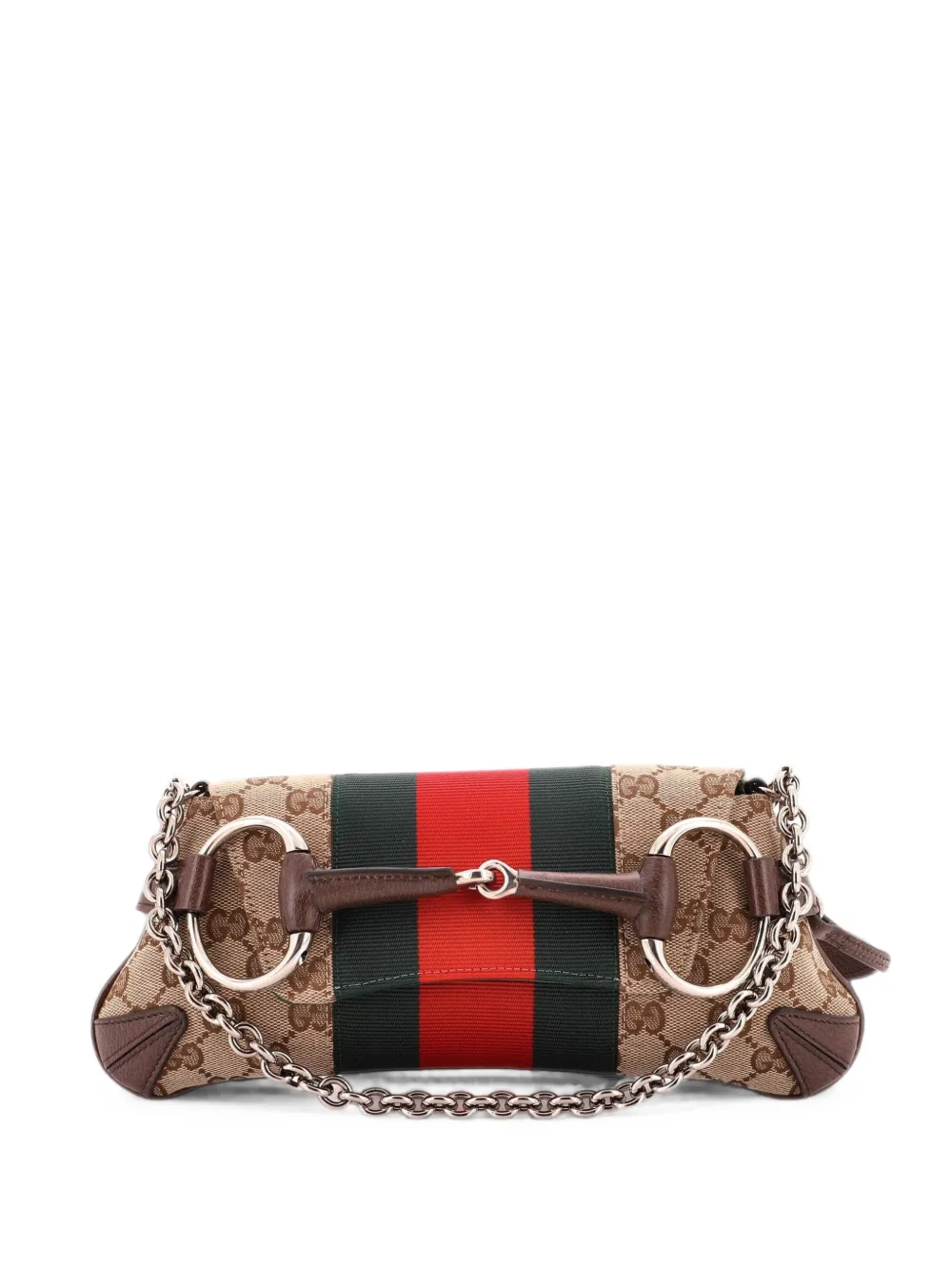 Gucci Pre-Owned Horsebit NM Web Chain Clutch GG Canvas Small shoulder bag - Braun