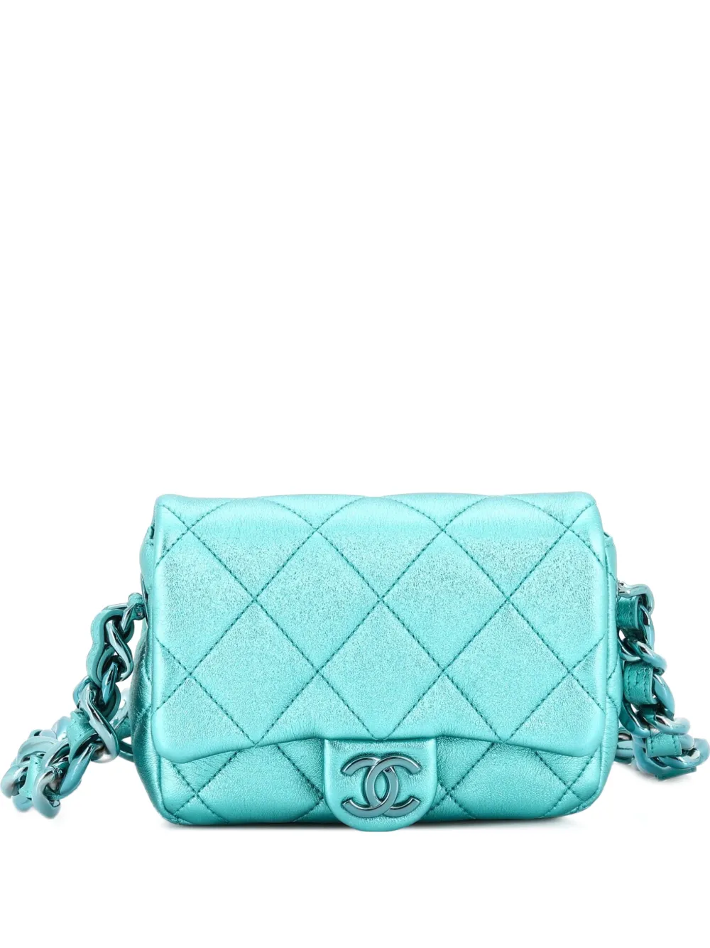 CHANEL Pre-Owned Short Lacquererd Chain CC Flap Bag Metallic Quilted Lambskin Mini shoulder bag - Grün