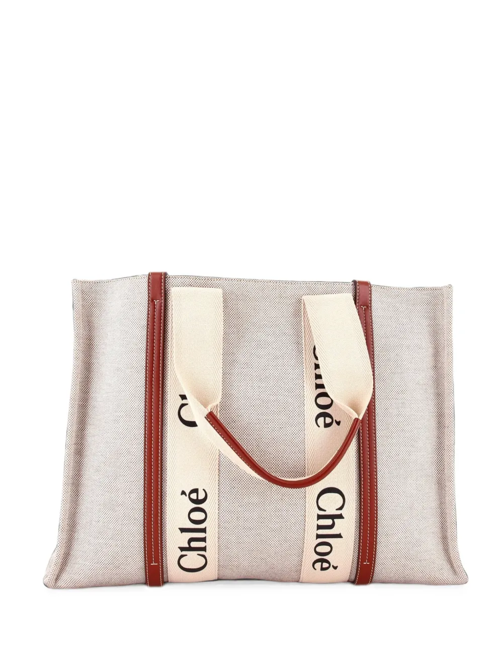 Chloé Pre-Owned grand sac cabas Woody en toile et cuir - Marron
