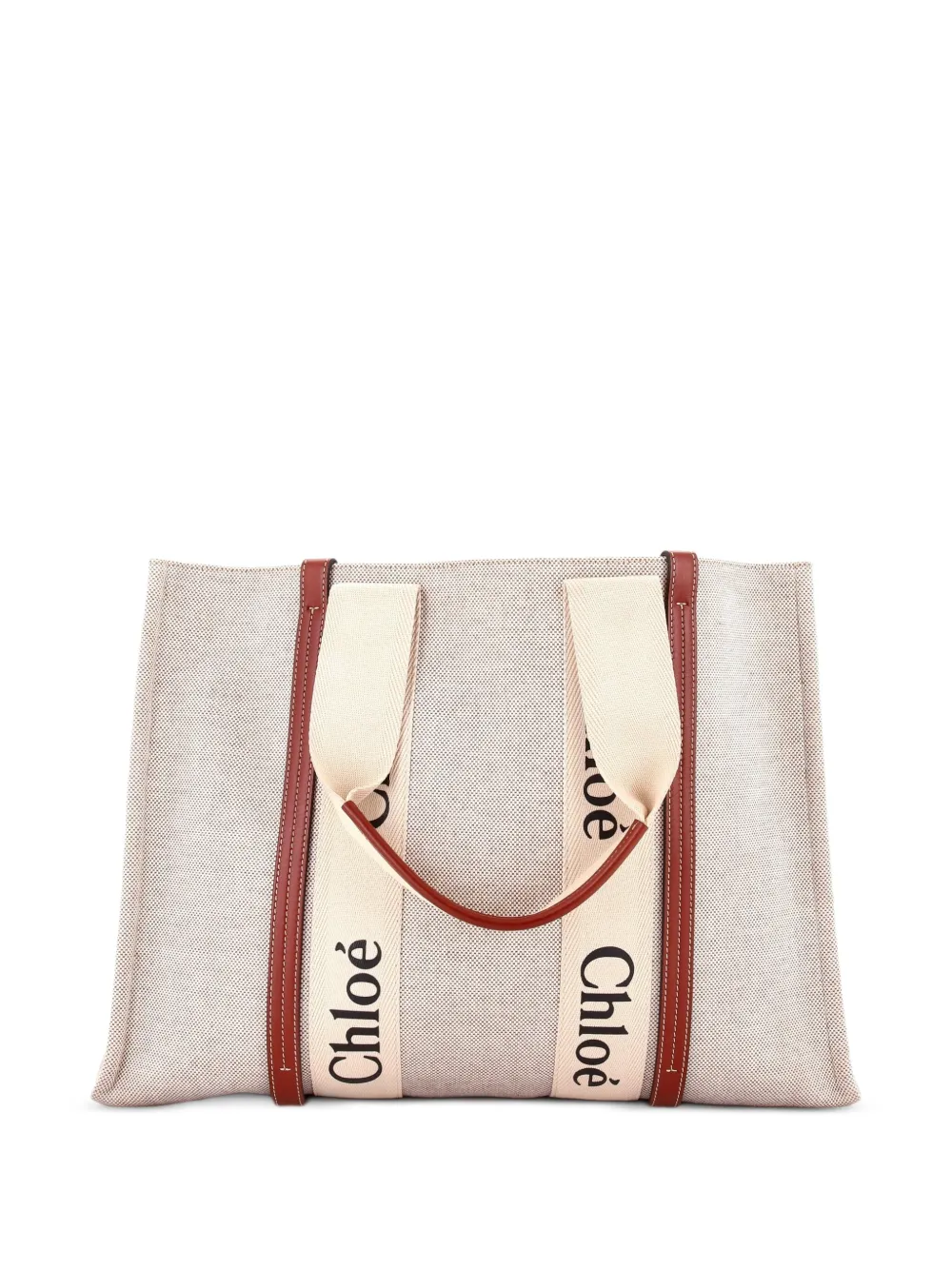Chloé Pre-Owned Woody Canvas with Leather Large tote bag - Braun