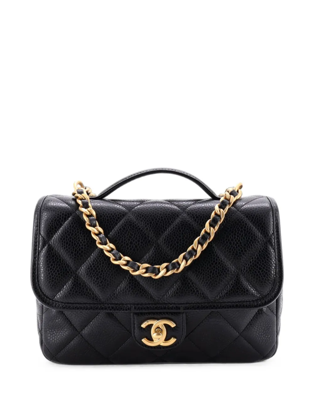 CHANEL Pre-Owned CC Chain Top Handle Square Quilted Caviar Medium backpack - Nero