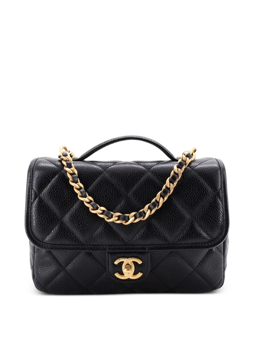 CHANEL Pre-Owned CC Chain Top Handle Square Quilted Caviar Medium backpack - Schwarz
