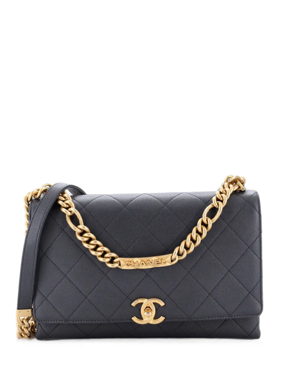 CHANEL Pre-Owned Bracelet On Chain Flap Bag Quilted Caviar Medium shoulder bag - Grigio