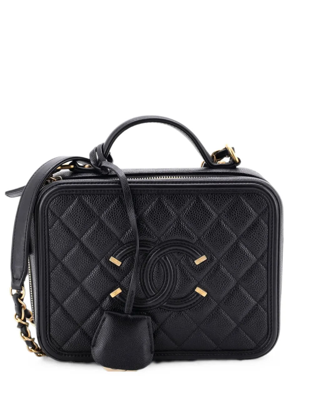 CHANEL Pre-Owned Filigree Vanity Case Quilted Caviar Medium satchel - Nero