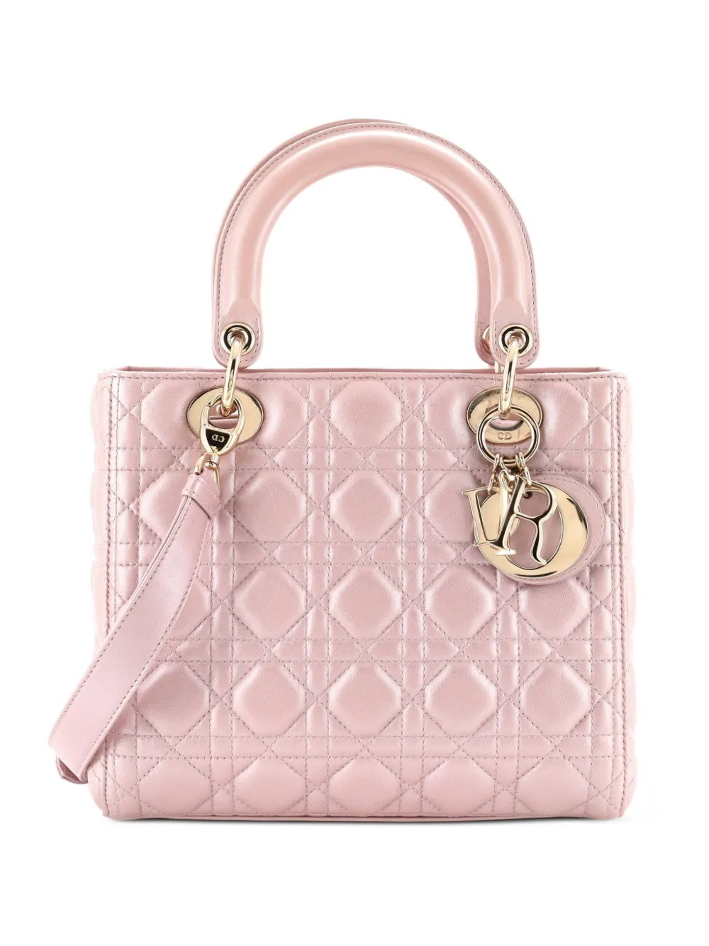 Christian Dior Pre-Owned Lady Dior Bag Cannage Quilt Metallic Leather Medium satchel - Rosa