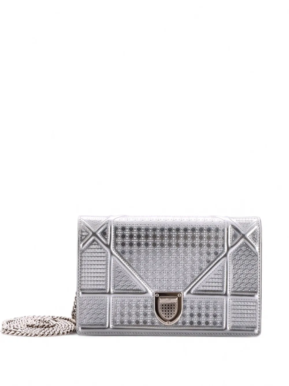 Christian Dior Pre-Owned pochette Diorama Wallet on Chain Cannage Embossed Calfskin - Argent Christian Dior Pre-Owned pochette Diorama Wallet on Chain Cannage Embossed Calfskin - Argent