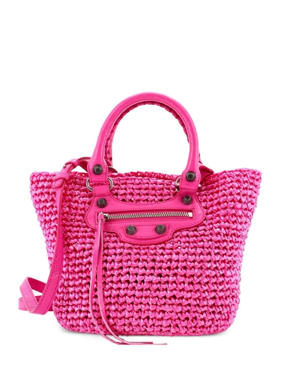 Balenciaga Pre-Owned Le Cagole Panier Woven Raffia and Leather Small tote bag - Rosa