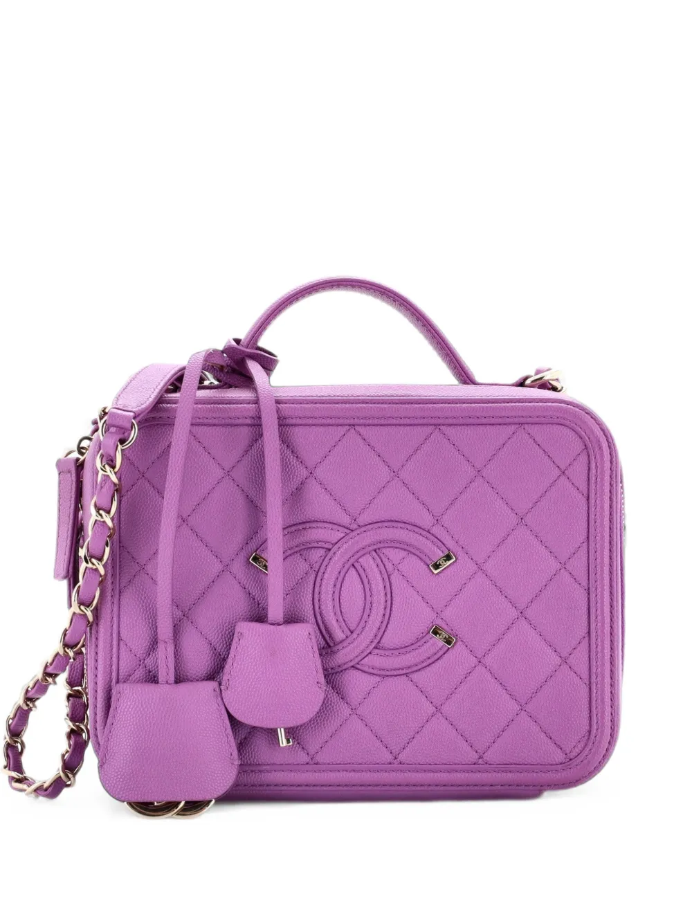 CHANEL Pre-Owned Filigree Vanity Case Quilted Caviar Medium satchel - Viola