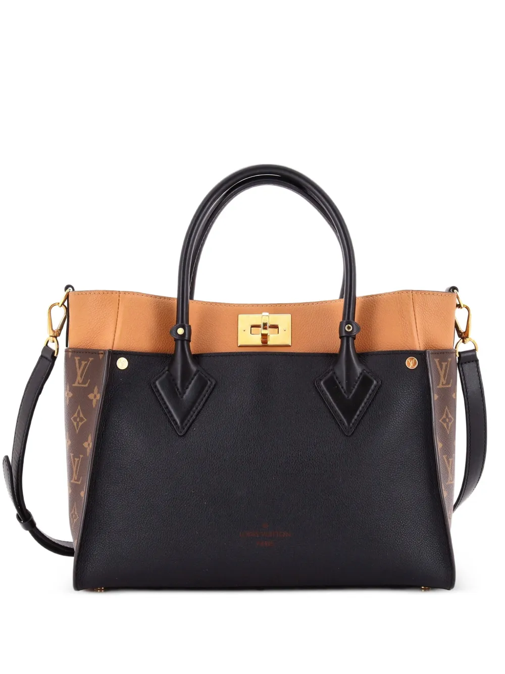 Louis Vuitton Pre-Owned On My Side Leather with Monogram Canvas MM tote bag - Black