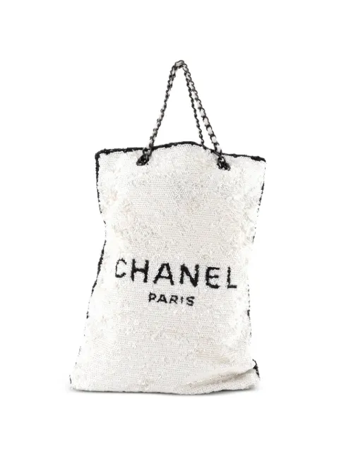 CHANEL Pre-Owned tote con lentejuelas y logo con cadena